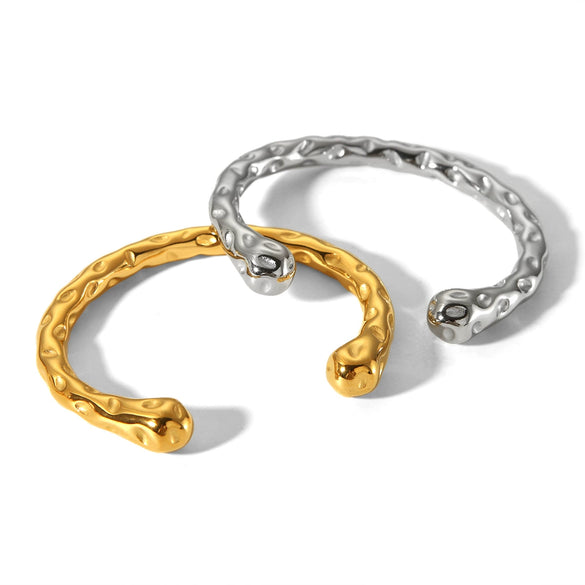 Fashion Simple Stainless Steel Gold Plated Hammer Open Bracelet For Women With Retro Design And Geometric Style