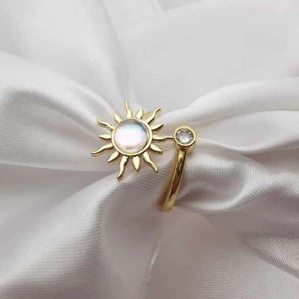 Fashion Simple Style Sunflower Copper Plating Flowers Natural Stone Rings