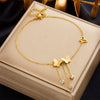 Fashion Simple Threedimensional Glitter Butterfly Chain Tassel Goldplated Stainless Steel Round Diamond Anklet