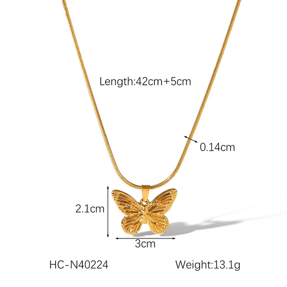 Fashion Simple Titanium Steel And Stainless Steel Butterfly Pendant Necklace For Women With Insects Pattern And Electroplating Treatment