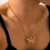 Fashion Simple Titanium Steel And Stainless Steel Butterfly Pendant Necklace For Women With Insects Pattern And Electroplating Treatment