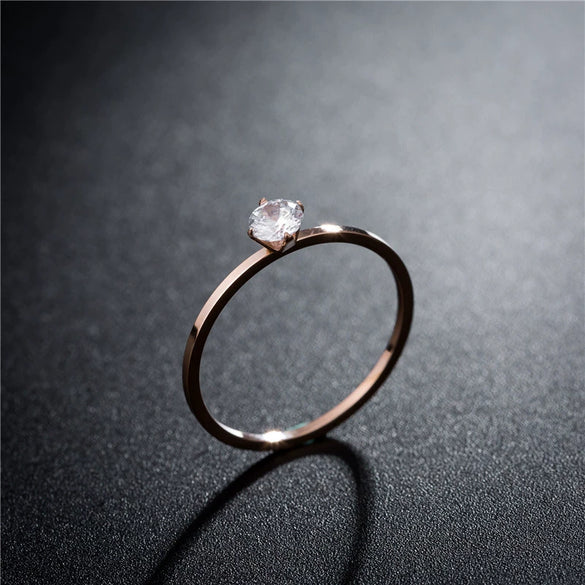 Fashion Simple Titanium Steel Geometric Zircon Ring In Rose Gold Color For Unisex Jewelry Wholesale