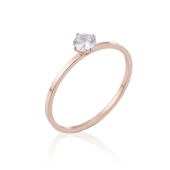 Fashion Simple Titanium Steel Geometric Zircon Ring In Rose Gold Color For Unisex Jewelry Wholesale