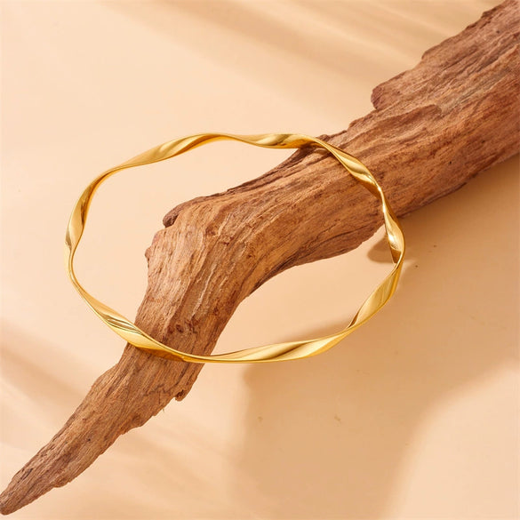 Fashion Simple Twisted Irregular Stainless Steel Gold Plated Bracelet