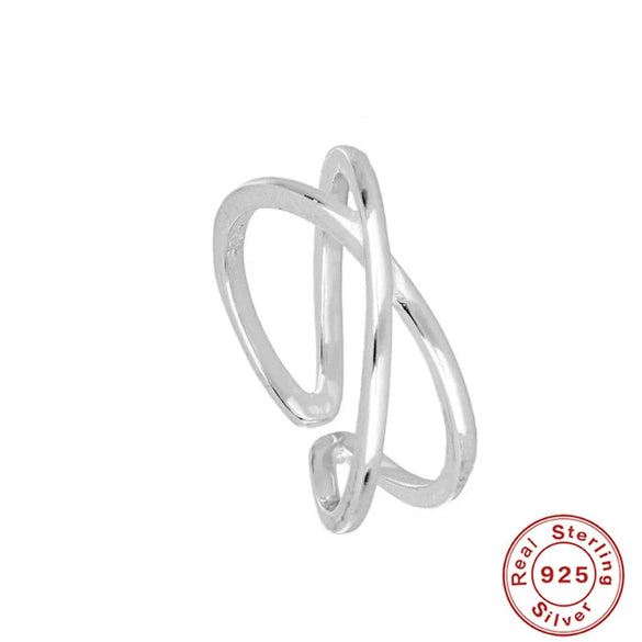 Fashion Simple Unisex S925 Sterling Silver Geometric Cross Open Ring With Electroplating
