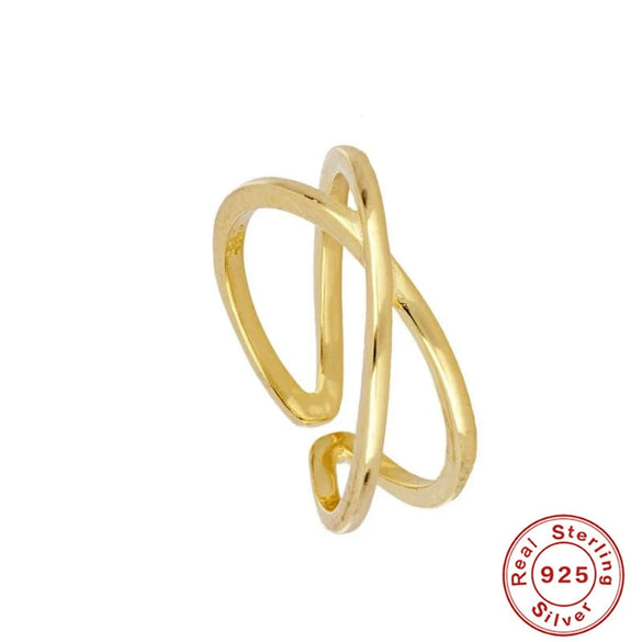 Fashion Simple Unisex S925 Sterling Silver Geometric Cross Open Ring With Electroplating