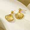 Fashion Simple Vintage Stainless Steel Shell Pendant Earrings Electroplated 18K Gold For Women