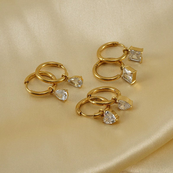 Fashion Simple Water Drop Zircon Inlaid 316L Stainless Steel 18K Gold Plated Light Luxury Niche Elegant Women's Earrings