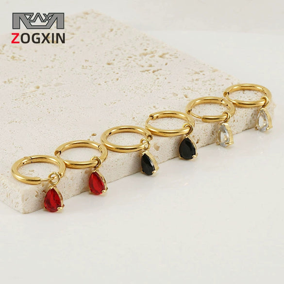 Fashion Simple Water Drop Zircon Inlaid 316L Stainless Steel 18K Gold Plated Light Luxury Niche Elegant Women's Earrings
