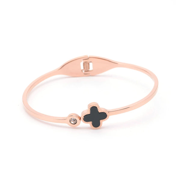 Fashion Simple Women's Titanium Steel Rose Gold Lucky Fourleaf Clover Bracelet With Electroplating