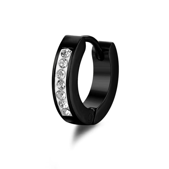 Fashion Single Row Diamond Stainless Steel Ear Buckle Earrings For Unisex With Geometric Pattern And Polished Treatment