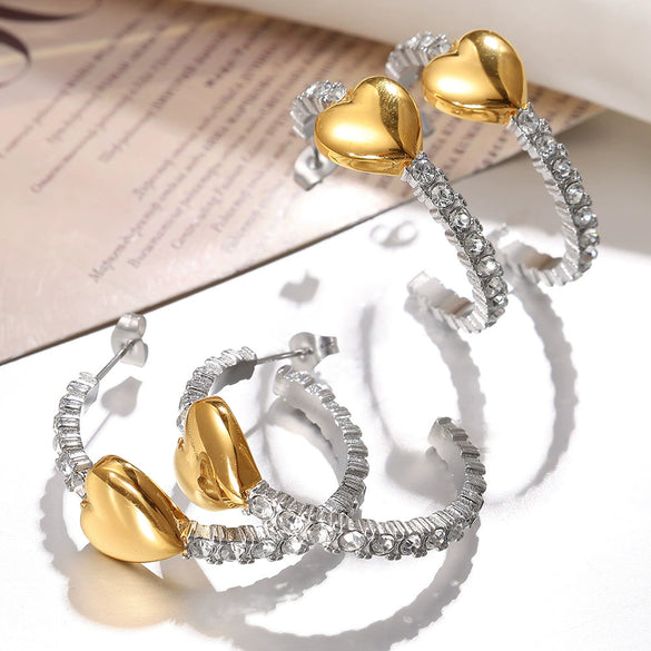 Fashion Small Light Luxury Heart 316L Stainless Steel Earrings With Electroplating For Women