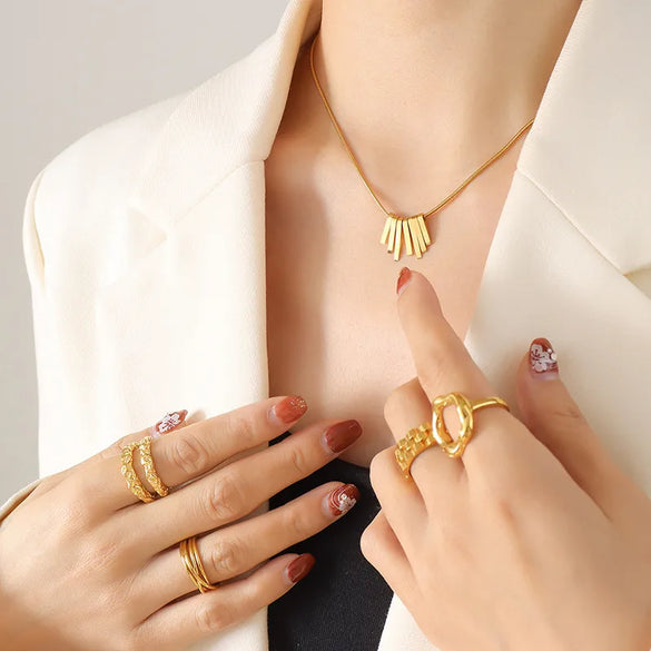 Wholesale Jewelry Fashion Geometric 304 Stainless Steel 18K Gold Plated Pendant Necklace