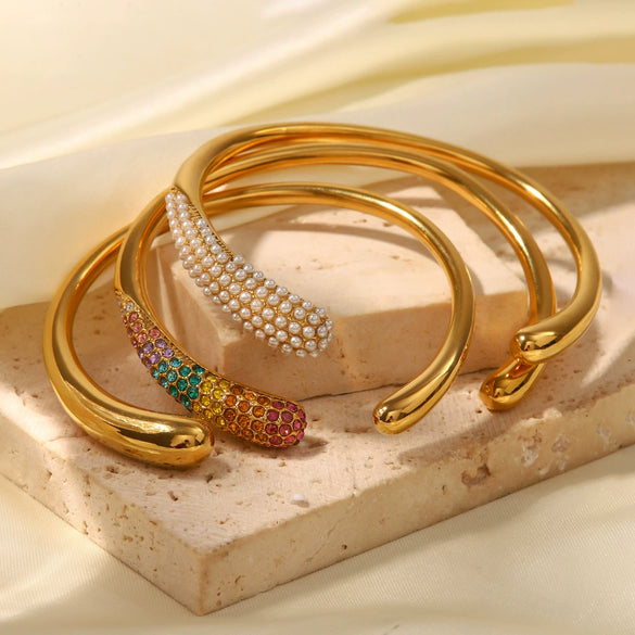 Fashion Smooth Opening Women's Bracelet In Stainless Steel With Geometric Design Electroplated