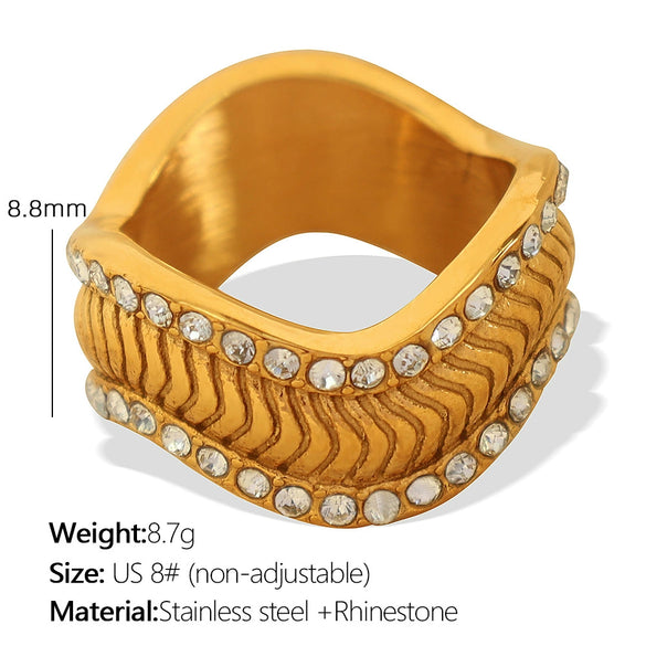 Fashion Snake Scale Texture Inlaid Czech Diamond 316L Stainless Steel Earrings And Ring