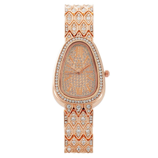 Fashion Snakeshaped Alloy Bracelet Women's Quartz Watch With Mineral Strengthened Glass Mirror And Printed Logo