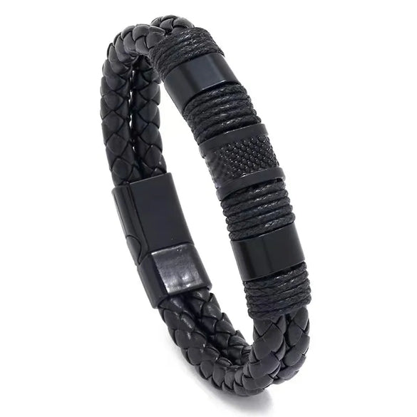 Fashion Solid Color Pu Leather Alloy Men'S Bangle 1 Piece