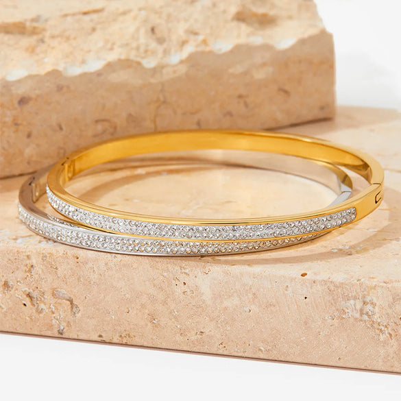 Fashion Solid Color Stainless Steel Inlay Rhinestones Bangle