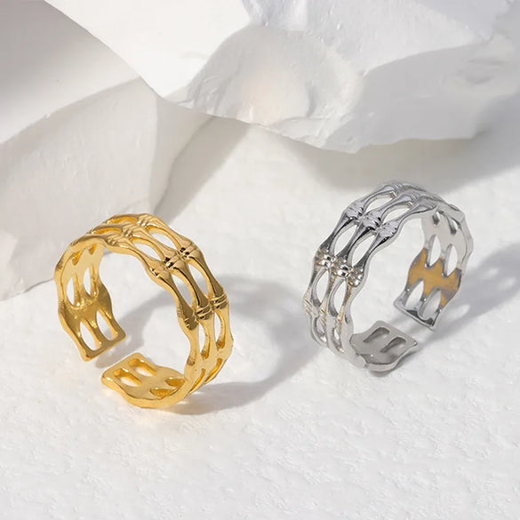 Fashion Solid Color Stainless Steel Plating Hollow Out Open Ring 1 Piece