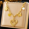 Fashion Spiral Oval Heart Shaped Pendant Sweater Chain With Crystal Butterfly Flower Stainless Steel Electroplating For Women