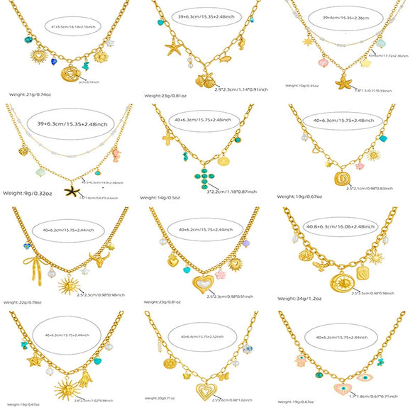 Fashion Spiral Oval Heart Shaped Pendant Sweater Chain With Crystal Butterfly Flower Stainless Steel Electroplating For Women