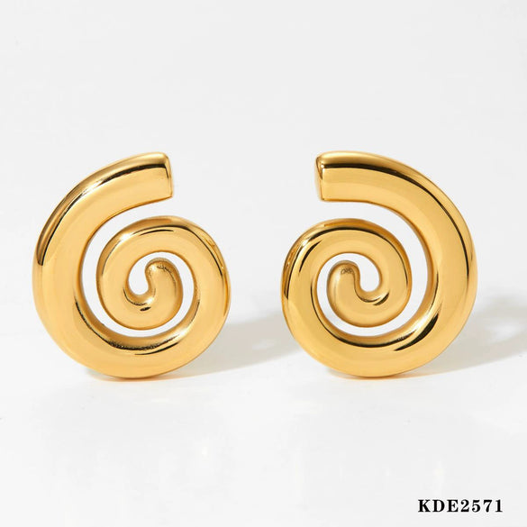 Fashion Spiral Texture Stainless Steel Earrings With Geometric Design And Electroplating Treatment For Women