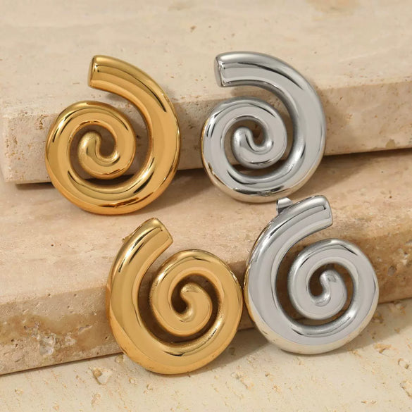 Fashion Spiral Texture Stainless Steel Earrings With Geometric Design And Electroplating Treatment For Women