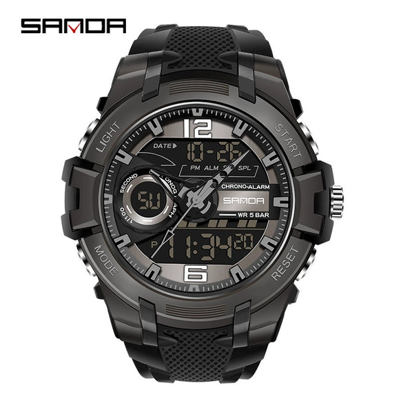 Fashion Sports Luminous Chronograph Electronic Watch Resin Strap Stainless Steel Clasp Plastic Mirror Round Dial