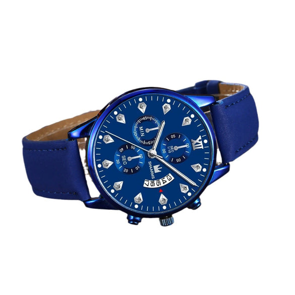 Fashion Sports Personality Explosions Men's Quartz Watch And Beaded Bracelet 2Piece Set Alloy Case Imitation Leather Strap Stainless Steel Clasp Round Dial