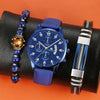 Fashion Sports Personality Explosions Men's Quartz Watch And Beaded Bracelet 2Piece Set Alloy Case Imitation Leather Strap Stainless Steel Clasp Round Dial