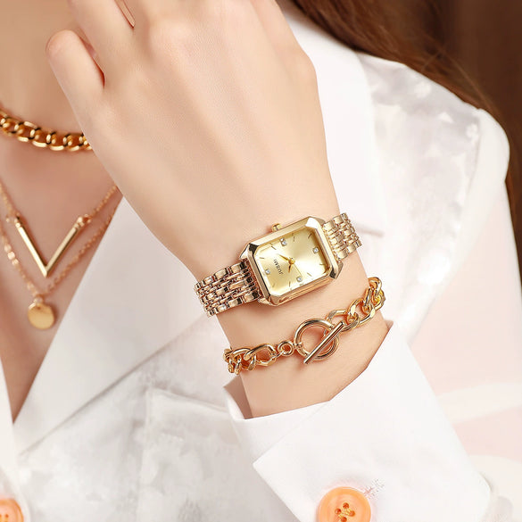 Fashion Square Bracelet Watch Hip Hop Spice Multilayer Necklace Sweater Chain Jewelry Alloy Artificial Zircon Ordinary Glass Mirror