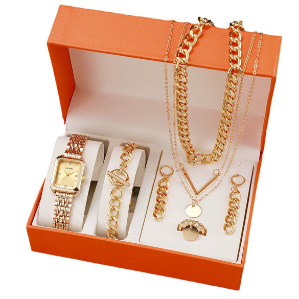 Fashion Square Bracelet Watch Hip Hop Spice Multilayer Necklace Sweater Chain Jewelry Alloy Artificial Zircon Ordinary Glass Mirror