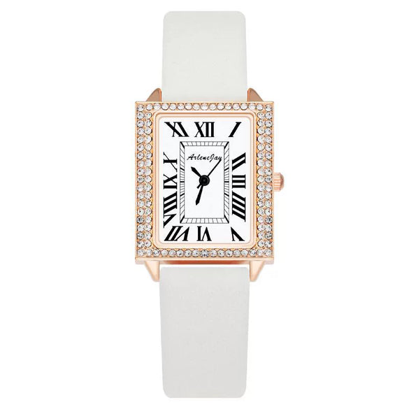 Fashion Square Diamondencrusted Women's Watch With Alloy Case Imitation Leather Strap And Metal Buckle