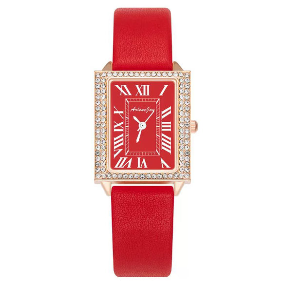 Fashion Square Diamondencrusted Women's Watch With Alloy Case Imitation Leather Strap And Metal Buckle