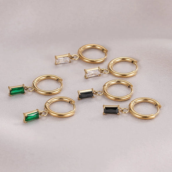 Fashion Square Titanium Steel Earrings Inlay Zircon Stainless Steel Earrings 1 Pair