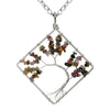 Fashion Square Tree Natural Stone Crystal Metal Beaded Hollow Out Pendant Necklace 1 Piece