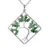 Fashion Square Tree Natural Stone Crystal Metal Beaded Hollow Out Pendant Necklace 1 Piece