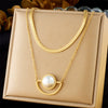 Fashion Stacked Multilayer Chain Stainless Steel Geometric Fan Pendant Goldplated Women's Jewelry Necklace