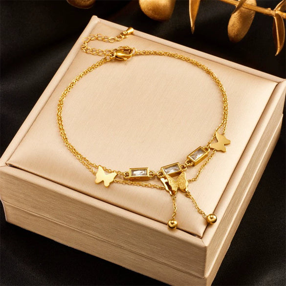 Fashion Stacking Style Stainless Steel Ladies Anklet With Love White Shell Tree Of Life Butterfly And Heart Shape Pendant