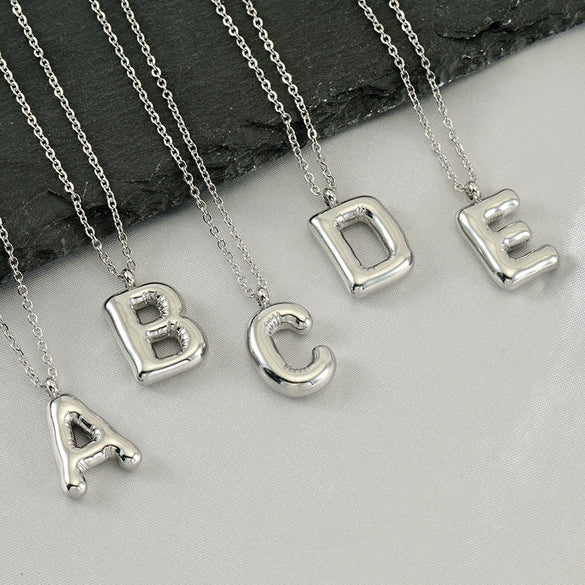Fashion Stainless Steel And Titanium Steel Chubby Bubble Letter Necklace With Polishing Treatment And Cross Chain