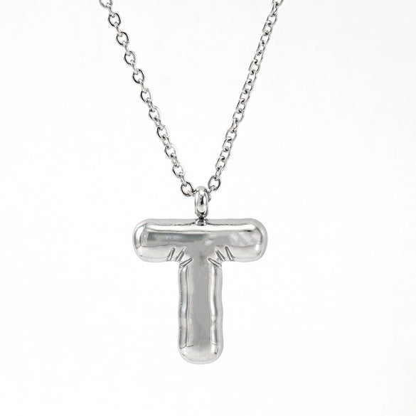Fashion Stainless Steel And Titanium Steel Chubby Bubble Letter Necklace With Polishing Treatment And Cross Chain