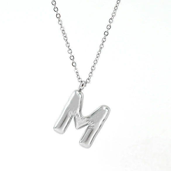 Fashion Stainless Steel And Titanium Steel Chubby Bubble Letter Necklace With Polishing Treatment And Cross Chain