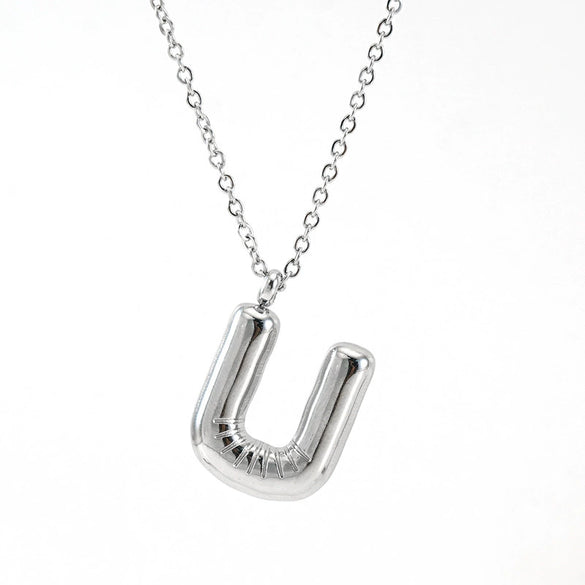 Fashion Stainless Steel And Titanium Steel Chubby Bubble Letter Necklace With Polishing Treatment And Cross Chain