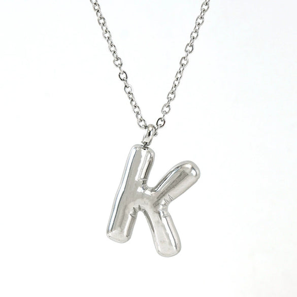 Fashion Stainless Steel And Titanium Steel Chubby Bubble Letter Necklace With Polishing Treatment And Cross Chain