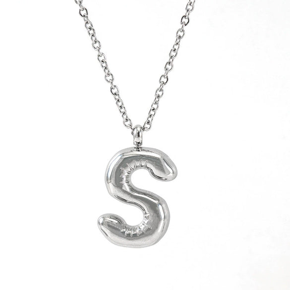 Fashion Stainless Steel And Titanium Steel Chubby Bubble Letter Necklace With Polishing Treatment And Cross Chain