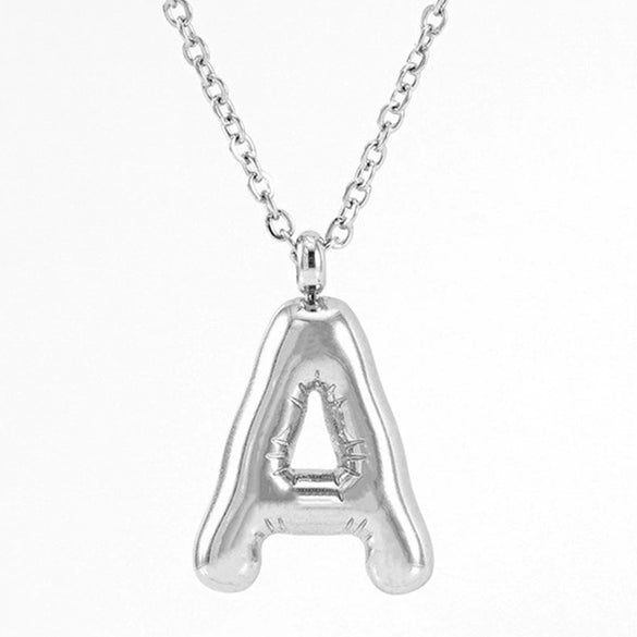 Fashion Stainless Steel And Titanium Steel Chubby Bubble Letter Necklace With Polishing Treatment And Cross Chain