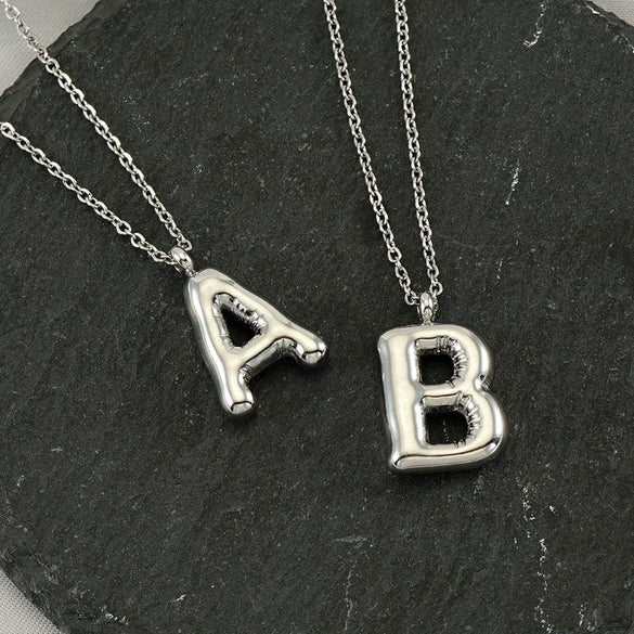Fashion Stainless Steel And Titanium Steel Chubby Bubble Letter Necklace With Polishing Treatment And Cross Chain