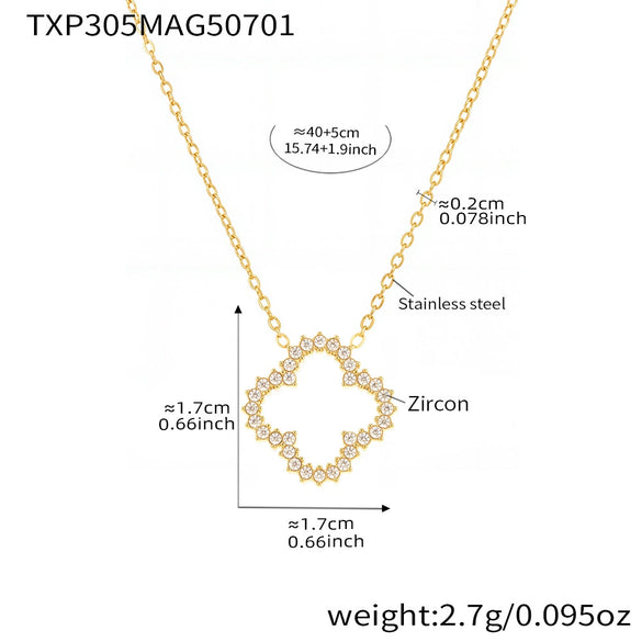 Fashion 316L Stainless Steel And 316L Stainless Steel Plated 18K Gold Fourleaf Flower Necklace And Bracelet Set For Women