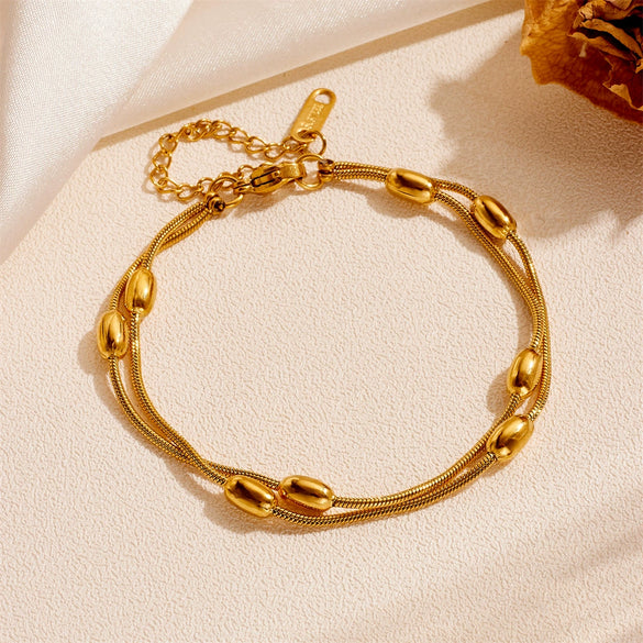 Fashion Stainless Steel And Titanium Steel Round Bead Necklace And Bracelet With Love Water Drops Bell Pattern