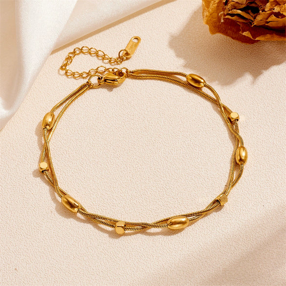 Fashion Stainless Steel And Titanium Steel Round Bead Necklace And Bracelet With Love Water Drops Bell Pattern
